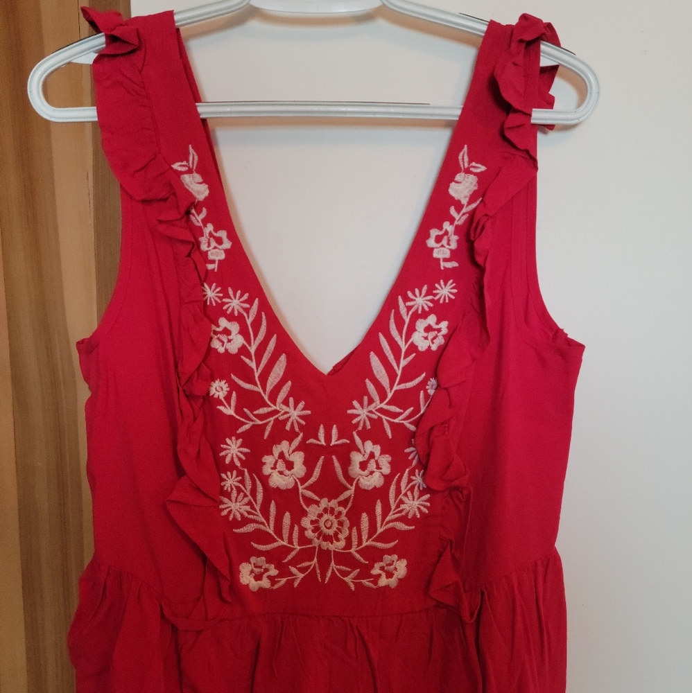 Red v-neck flutter sleeve tank top